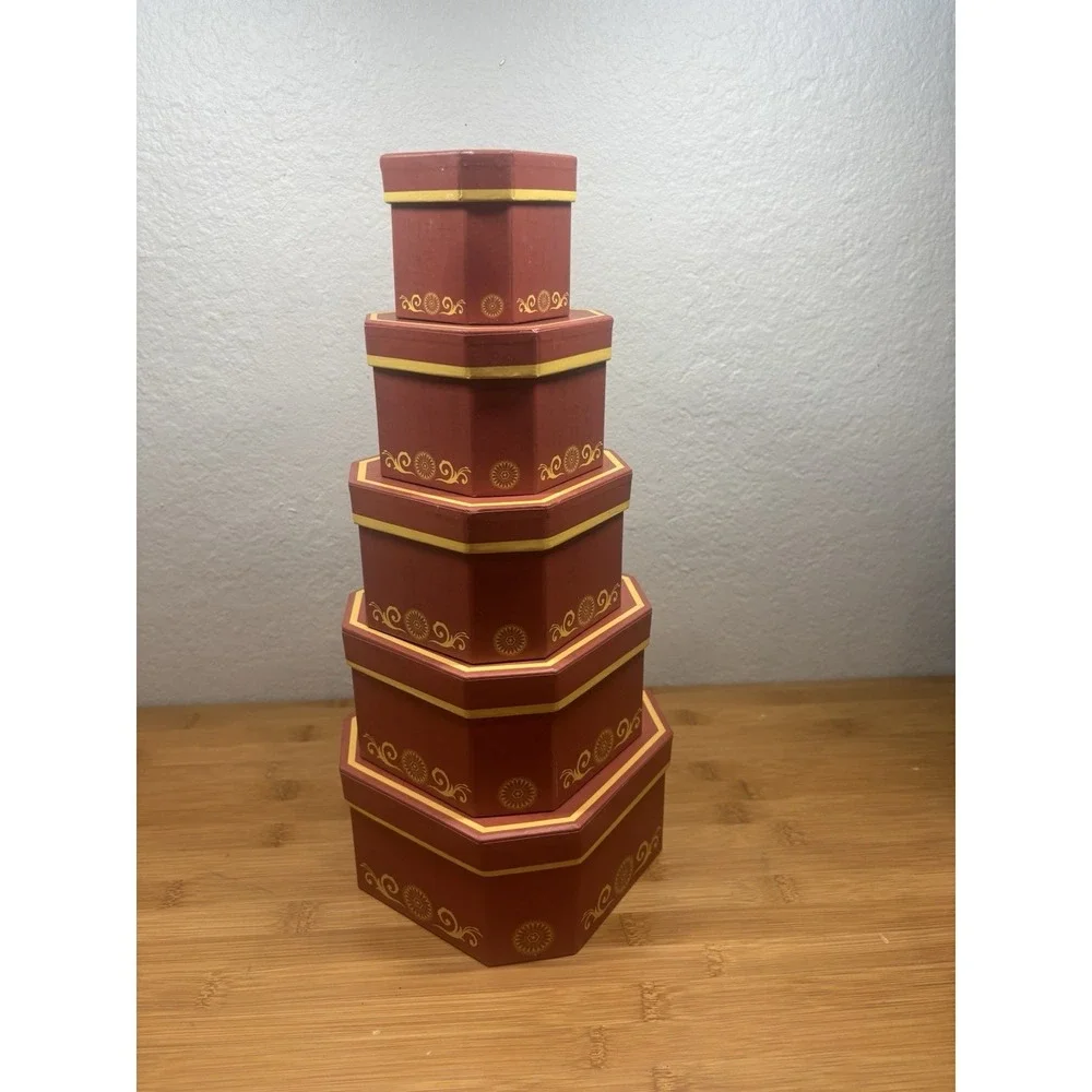 Gift‎ Box Set 5 Hexagonal Nesting Boxes By Broadway Basketeers